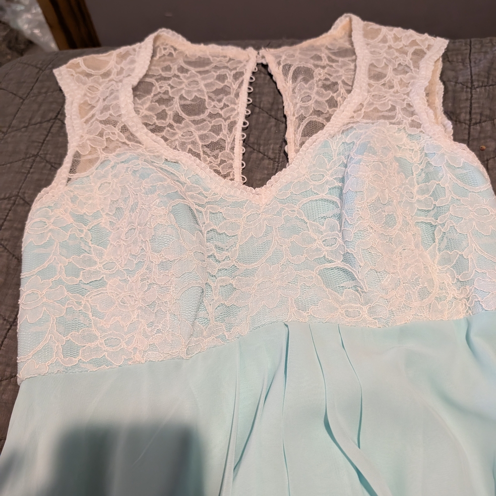 Mori Lee Blue and White Lace Chemise with Elegant Design